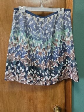 Floral Ombre A-Line Skirt in Blue, Brown And Green